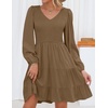 image:imageZESICA Womens Fall Casual Long Sleeve V Neck Boho Mini DressMocha