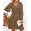 image:imageZESICA Womens Fall Casual Long Sleeve V Neck Boho Mini DressMocha