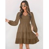 image:imageZESICA Womens Fall Casual Long Sleeve V Neck Boho Mini DressMocha
