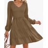 image:imageZESICA Womens Fall Casual Long Sleeve V Neck Boho Mini DressMocha