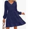 image:imageZESICA Womens Fall Casual Long Sleeve V Neck Boho Mini DressNavy