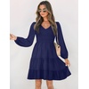 image:imageZESICA Womens Fall Casual Long Sleeve V Neck Boho Mini DressNavy