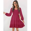 image:imageZESICA Womens Fall Casual Long Sleeve V Neck Boho Mini DressPlum