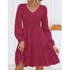 image:imageZESICA Womens Fall Casual Long Sleeve V Neck Boho Mini DressPlum