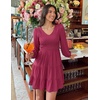 image:imageZESICA Womens Fall Casual Long Sleeve V Neck Boho Mini DressPlum