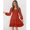 image:imageZESICA Womens Fall Casual Long Sleeve V Neck Boho Mini DressRed