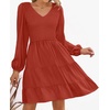 image:imageZESICA Womens Fall Casual Long Sleeve V Neck Boho Mini DressRed