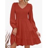 image:imageZESICA Womens Fall Casual Long Sleeve V Neck Boho Mini DressRed