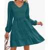 image:imageZESICA Womens Fall Casual Long Sleeve V Neck Boho Mini DressTealgreen