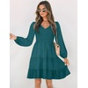 image:imageZESICA Womens Fall Casual Long Sleeve V Neck Boho Mini DressTealgreen