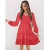 image:imageZESICA Womens Fall Casual Long Sleeve V Neck Boho Mini DressWatermelon