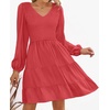 image:imageZESICA Womens Fall Casual Long Sleeve V Neck Boho Mini DressWatermelon