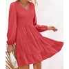 image:imageZESICA Womens Fall Casual Long Sleeve V Neck Boho Mini DressWatermelon