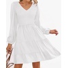 image:imageZESICA Womens Fall Casual Long Sleeve V Neck Boho Mini DressWhite