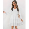 image:imageZESICA Womens Fall Casual Long Sleeve V Neck Boho Mini DressWhite
