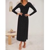 image:imageZESICA Womens Fall Floral Long Sleeve Bodycon Dress 2026 Elegant V Neck Cocktail Party Long Midi DressesBlack