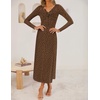 image:imageZESICA Womens Fall Floral Long Sleeve Bodycon Dress 2026 Elegant V Neck Cocktail Party Long Midi DressesBrown