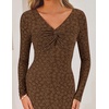 image:imageZESICA Womens Fall Floral Long Sleeve Bodycon Dress 2026 Elegant V Neck Cocktail Party Long Midi DressesBrown