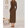 image:imageZESICA Womens Fall Floral Long Sleeve Bodycon Dress 2026 Elegant V Neck Cocktail Party Long Midi DressesBrown
