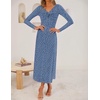 image:imageZESICA Womens Fall Floral Long Sleeve Bodycon Dress 2026 Elegant V Neck Cocktail Party Long Midi DressesDustyblue
