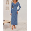 image:imageZESICA Womens Fall Floral Long Sleeve Bodycon Dress 2026 Elegant V Neck Cocktail Party Long Midi DressesDustyblue