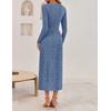 image:imageZESICA Womens Fall Floral Long Sleeve Bodycon Dress 2026 Elegant V Neck Cocktail Party Long Midi DressesDustyblue