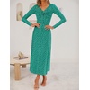 image:imageZESICA Womens Fall Floral Long Sleeve Bodycon Dress 2026 Elegant V Neck Cocktail Party Long Midi DressesPeacock