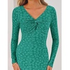 image:imageZESICA Womens Fall Floral Long Sleeve Bodycon Dress 2026 Elegant V Neck Cocktail Party Long Midi DressesPeacock