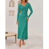 image:imageZESICA Womens Fall Floral Long Sleeve Bodycon Dress 2026 Elegant V Neck Cocktail Party Long Midi DressesPeacock