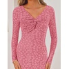 image:imageZESICA Womens Fall Floral Long Sleeve Bodycon Dress 2026 Elegant V Neck Cocktail Party Long Midi DressesPink