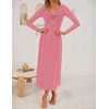 image:imageZESICA Womens Fall Floral Long Sleeve Bodycon Dress 2026 Elegant V Neck Cocktail Party Long Midi DressesPink