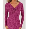 image:imageZESICA Womens Fall Floral Long Sleeve Bodycon Dress 2026 Elegant V Neck Cocktail Party Long Midi DressesRosypurple