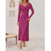 image:imageZESICA Womens Fall Floral Long Sleeve Bodycon Dress 2026 Elegant V Neck Cocktail Party Long Midi DressesRosypurple