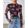 image:imageZESICA Womens Fall Floral Long Sleeve Tops Mesh Fitted ShirtsBlack