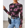 image:imageZESICA Womens Fall Floral Long Sleeve Tops Mesh Fitted ShirtsBlack