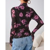 image:imageZESICA Womens Fall Floral Long Sleeve Tops Mesh Fitted ShirtsBlack