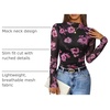 image:imageZESICA Womens Fall Floral Long Sleeve Tops Mesh Fitted ShirtsBlack
