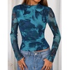 image:imageZESICA Womens Fall Floral Long Sleeve Tops Mesh Fitted ShirtsBlue