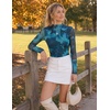 image:imageZESICA Womens Fall Floral Long Sleeve Tops Mesh Fitted ShirtsBlue