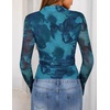 image:imageZESICA Womens Fall Floral Long Sleeve Tops Mesh Fitted ShirtsBlue