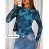 image:imageZESICA Womens Fall Floral Long Sleeve Tops Mesh Fitted ShirtsBlue