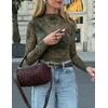 image:imageZESICA Womens Fall Floral Long Sleeve Tops Mesh Fitted ShirtsCeladon