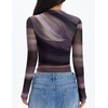 image:imageZESICA Womens Fall Floral Long Sleeve Tops Mesh Fitted ShirtsDark Purple