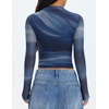 image:imageZESICA Womens Fall Floral Long Sleeve Tops Mesh Fitted ShirtsDusty Blue
