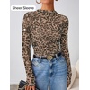 image:imageZESICA Womens Fall Floral Long Sleeve Tops Mesh Fitted ShirtsLeopard Brown