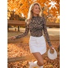 image:imageZESICA Womens Fall Floral Long Sleeve Tops Mesh Fitted ShirtsLeopard Brown