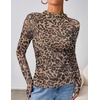 image:imageZESICA Womens Fall Floral Long Sleeve Tops Mesh Fitted ShirtsLeopard Brown