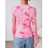 image:imageZESICA Womens Fall Floral Long Sleeve Tops Mesh Fitted ShirtsPink