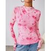 image:imageZESICA Womens Fall Floral Long Sleeve Tops Mesh Fitted ShirtsPink