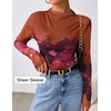 image:imageZESICA Womens Fall Floral Long Sleeve Tops Mesh Fitted ShirtsPurple